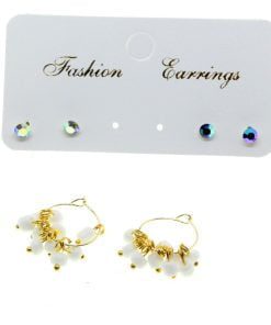 Wholesale Gold Color Round Plain Combined White Beads Earrings - 2860