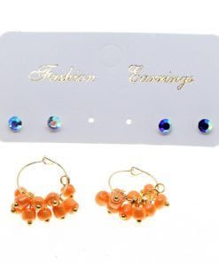 Wholesale Gold Color Round Plain Combined Orange Beads Earrings - 2859