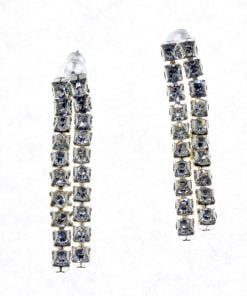 Wholesale Silver Color Two Row Thick Strip Zircon Earrings - 2877