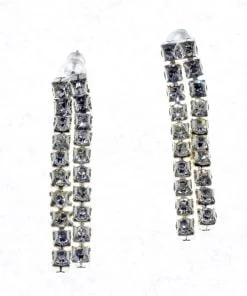 Grossiste Boucles d'oreilles argentées à deux rangs de rubans épais de zircon - 2877