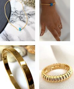 Wholesale Gold Color Burgu Bodrum Love Necklace Bracelet Ring Handcuff Combination Set - 2870