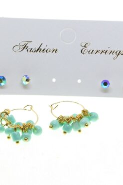 Toptan Altın Renk Yuvarlak Düz Kombin Yeşil Boncuk Küpe - 2861