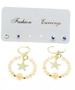 Wholesale Gold Color Round Star Combination Salmon Bead Earrings - 2864