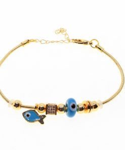Wholesale Gold Color Turquoise Enamel Fish Motif Zircon Stone Pandora Bracelet - 1805