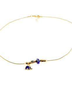 Wholesale Gold Color Blue Enamel Elephant Pandora Model Zircon Necklace - 3000