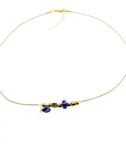 Wholesale Gold Color Blue Enamel Fish Pandora Model Zircon Necklace - 2992
