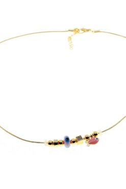 Grossiste Collier Pandora modèle Zircon avec poisson en émail rose couleur or - 2984