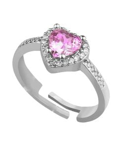Toptan Gümüş Renk Pembe Taş Kalp Şekil Lovely  Zirkon Pandora Yüzük Ayarlanabilir Her Parmağa Olur  - 2979