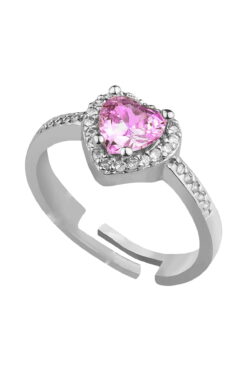 Bague Pandora en argent sterling avec pierre rose en forme de cœur et zircone, ajustable, s'adapte à tous les doigts - 2979