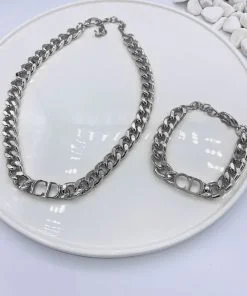 Оптовая серебро Цвет Комбинация Cd Письмо Christian Dior Модель Толстая Цепь Ожерелье Браслет Набор - 3009