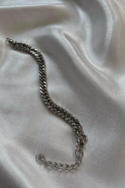 Bracelet unisexe en acier argenté à chaîne plate et à espacement serré - 3012