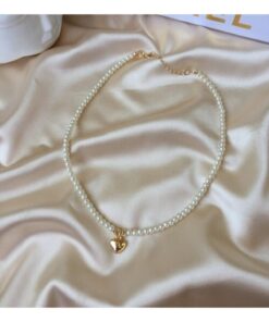Wholesale Gold Color Pearl Gold Heart Pendant Necklace - 3126