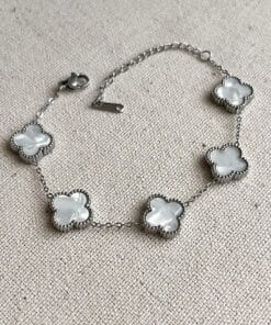 Toptan Gümüş Renk Beyaz Sedef Van Cleef Bijuteri Bileklik - 3145