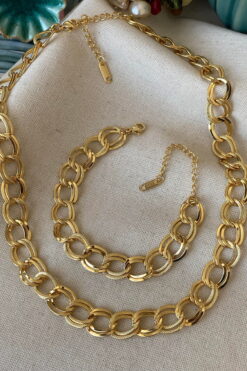 Ensemble collier et bracelet Voie Lactée couleur or, en acier inoxydable, résistant à la décoloration et au ternissement, VIP - 3136