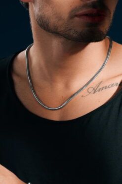 Chaîne serpent unisexe couleur argent en gros (4 mm) 60 cm. Collier en acier - 3141