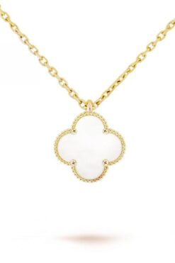 Toptan Altın Renk Beyaz Sedef Van Cleef Bijuteri Kolye- 3152