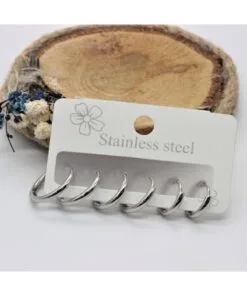 أقراط دائرية فضية اللون من الفولاذ للبيع بالجملة، 6 قطع فضية (3 أحجام مختلفة) أقراط فولاذية - 3170