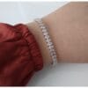 Bracelet en acier argenté avec pierre de zircone, modèle navette, voie navigable - 3177