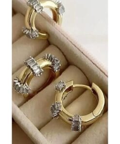 Wholesale Gold Color Mers Baguette Stone Hoop Earrings Steel Earrings - 3173