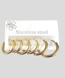 مجموعة أقراط دائرية من الفولاذ باللون الذهبي للبيع بالجملة، 6 قطع فضية (3 أحجام مختلفة) أقراط من الفولاذ - 3171