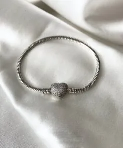 Bracelet Pandora en acier argenté avec breloque cœur - 3169