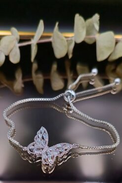Großhandel Silberfarbenes Aufzugskettenarmband mit Schmetterlings-Zirkonstein, 316L-Stahl, anlaufgeschütztes Stahlarmband – 3162