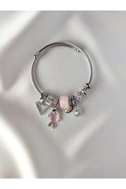 Bracelet Pandora en acier argenté avec breloque poisson rose - 3158