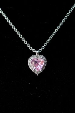 Großhandel Silber Farbe Pandora Rosa Stein Herz Modell Zirkon Stahl Halskette - 2806