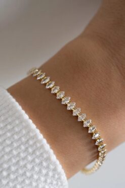 Bracelet en acier avec pierre de zircone couleur or, modèle navette, voie navigable, vente en gros - 3178