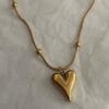 Collier en acier inoxydable doré résistant au ternissement, chaîne à billes, motif cœur esthétique - 3192