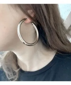 Boucles d'oreilles créoles argentées, grandes et épaisses, vente en gros - 3189