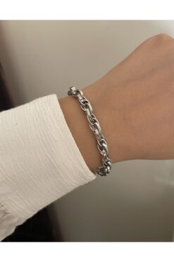 Grossiste Bracelet unisexe en acier plaqué argent avec chaîne à maillons - 3213