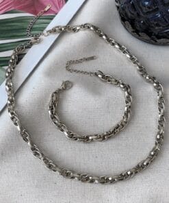Wholesale Silver Color Steel Interlocking Rope Unisex Tarnish Resistant Necklace and Bracelet Steel Set - 3214