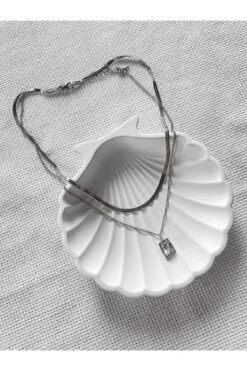 Grossiste Collier à maillons italiens de couleur argentée avec pierre baguette en acier - 3219