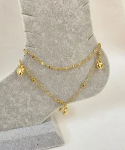 Wholesale Gold Color Three Hearts Model Singapore And Ball Chain Steel Anklet - 3227