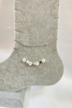 Bracelet de cheville en acier argenté avec boule et chaîne SF, modèle étoile et perle - 3276