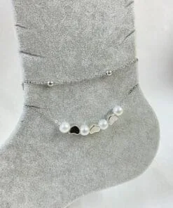 Wholesale Silver Color Pearl Heart Model Ball And Sf Chain Steel Anklet - 3261