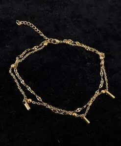 Wholesale Gold Color Bar Pipe Model Singapore And Ball Chain Steel Anklet - 3233