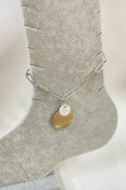 Chaîne de cheville en acier argentée à deux paillettes, vente en gros - 3244