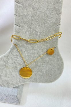 Bracelet de cheville en acier avec trombone et chaîne SF à paillettes couleur or, vente en gros - 3252