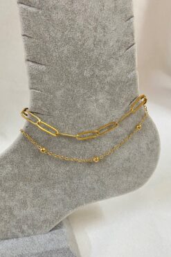 Grossiste Cheville en acier avec trombone et chaîne à boules de couleur or - 3240