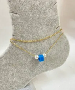 Wholesale Gold Color Pearl Basement Bead Model Singapore And Sf Chain Steel Anklet - 3241