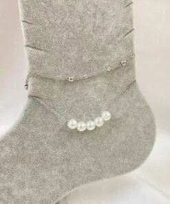 Wholesale Silver Color Five Pearl Model Ball And Sf Chain Steel Anklet - 3272