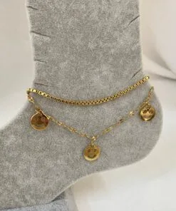 Wholesale Gold Color Smiley Face Model Elevator And Singapore Chain Steel Anklet - 3234