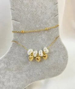 Wholesale Gold Color Heart Baroque Model Ball And Sf Chain Steel Anklet - 3228