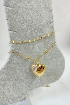 Grossiste Cheville Couleur Or Modèle Coeur Zircon Singapour et Chaîne Boules Acier - 3249