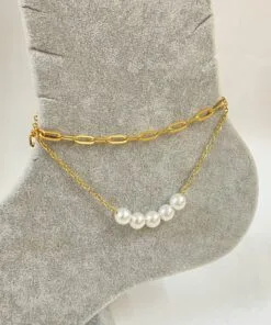 Wholesale Gold Color Five Pearls Model Crush And Sf Chain Steel Anklet - 3242