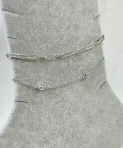 Grossiste Bracelet de cheville en acier avec chaîne à boules et écrasement de couleur argentée - 3262