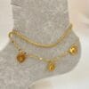 Wholesale Gold Color Keyhole Heart Model Elevator And Singapore Chain Steel Anklet - 3235