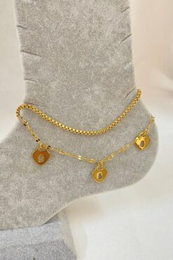 Bracelet de cheville en acier de couleur or avec trou de serrure Modèle d'ascenseur et de chaîne de Singapour - 3235